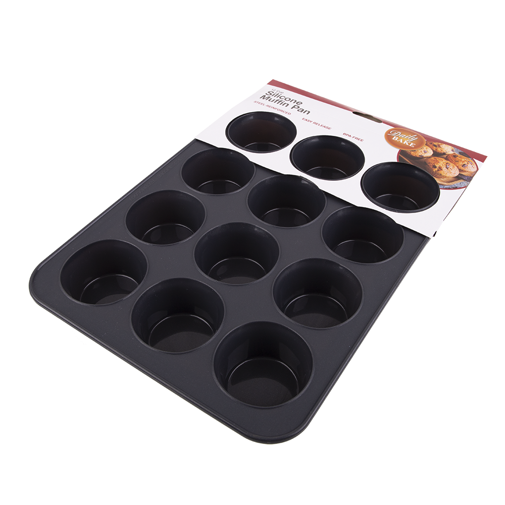 Daily Bake Silicone 12 Cup Muffin Pan - Charcoal