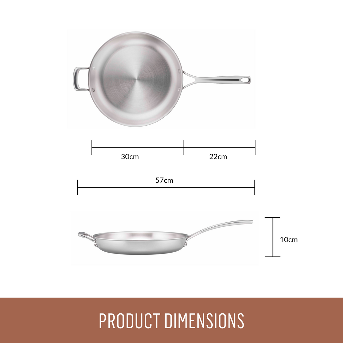 Essteele Eternita Stainless Steel 30cm Open French Skillet With Helper Handle