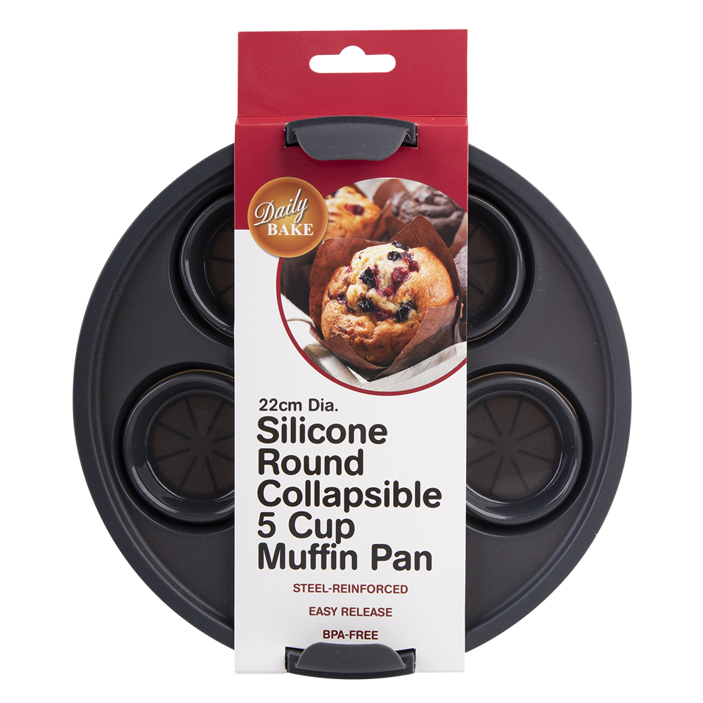 Daily Bake Silicone Round Collapsible 5 Cup Muffin Pan 22cm