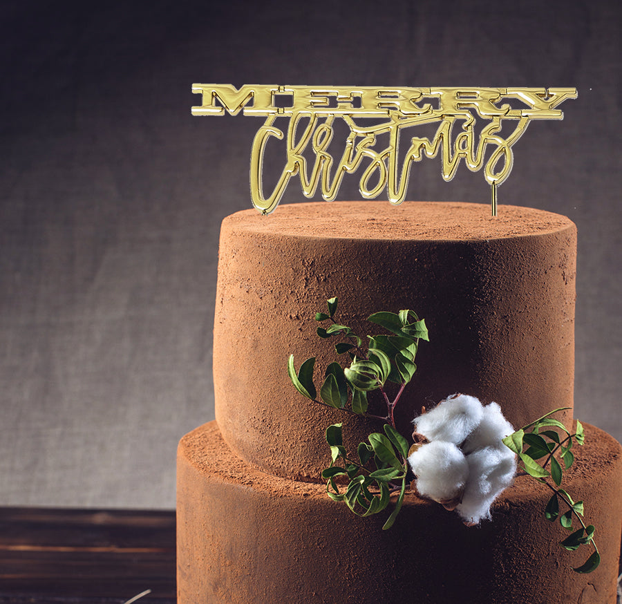 Sugar Crafty Gold Plated Cake Topper Merry Christmas