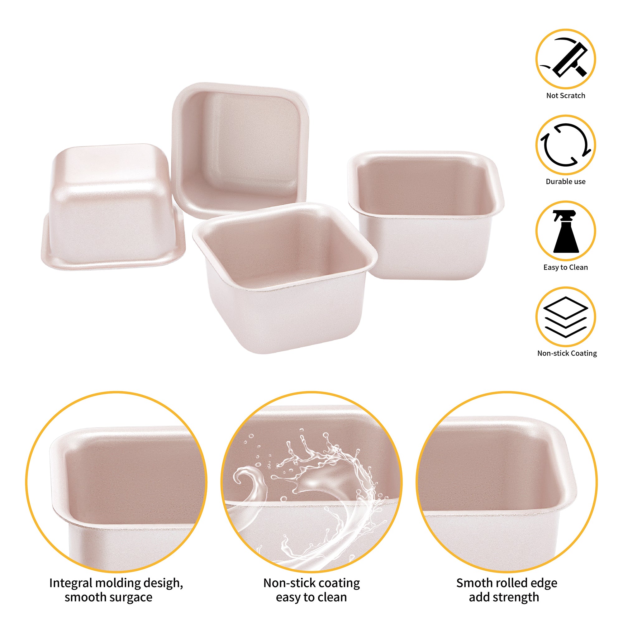 CHEFMADE Mini Square Cake Pan 7cm Set of 4 (WK9911-4)