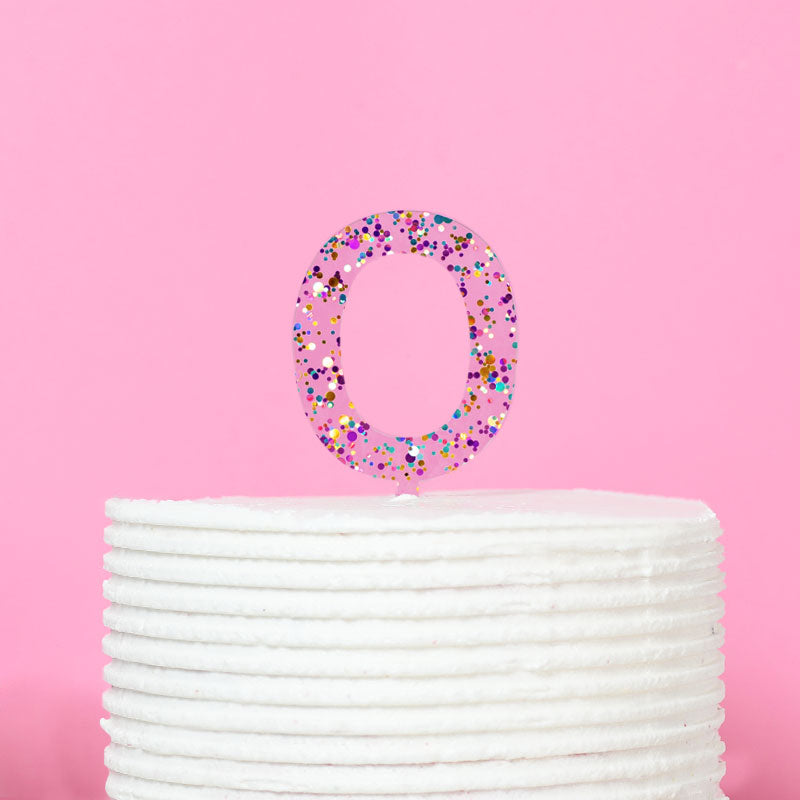 Cake & Candle Glitter Number 0 Cake Topper Rainbow