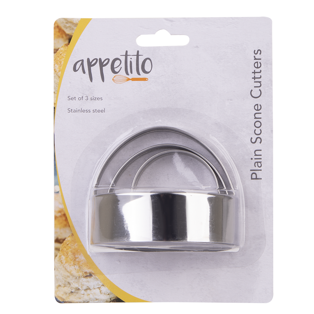 Appetito Stainless Steel Plain Scone Cutters with Handle Set 3