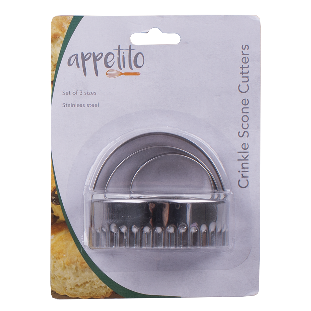 Appetito Stainless Steel Crinkle Scone Cutters with Handle Set 3