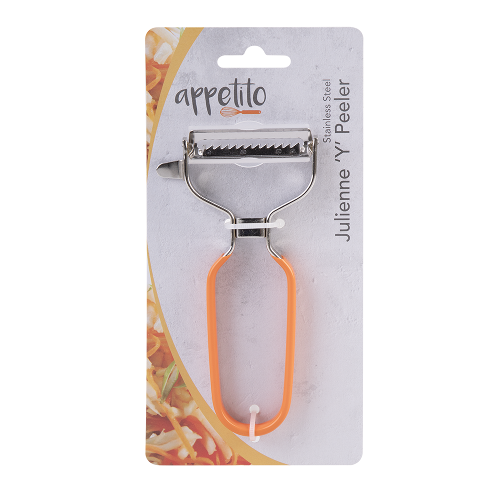 Appetito Stainless Steel Julienne 'Y' Peeler with Japanese Steel Blade - Orange