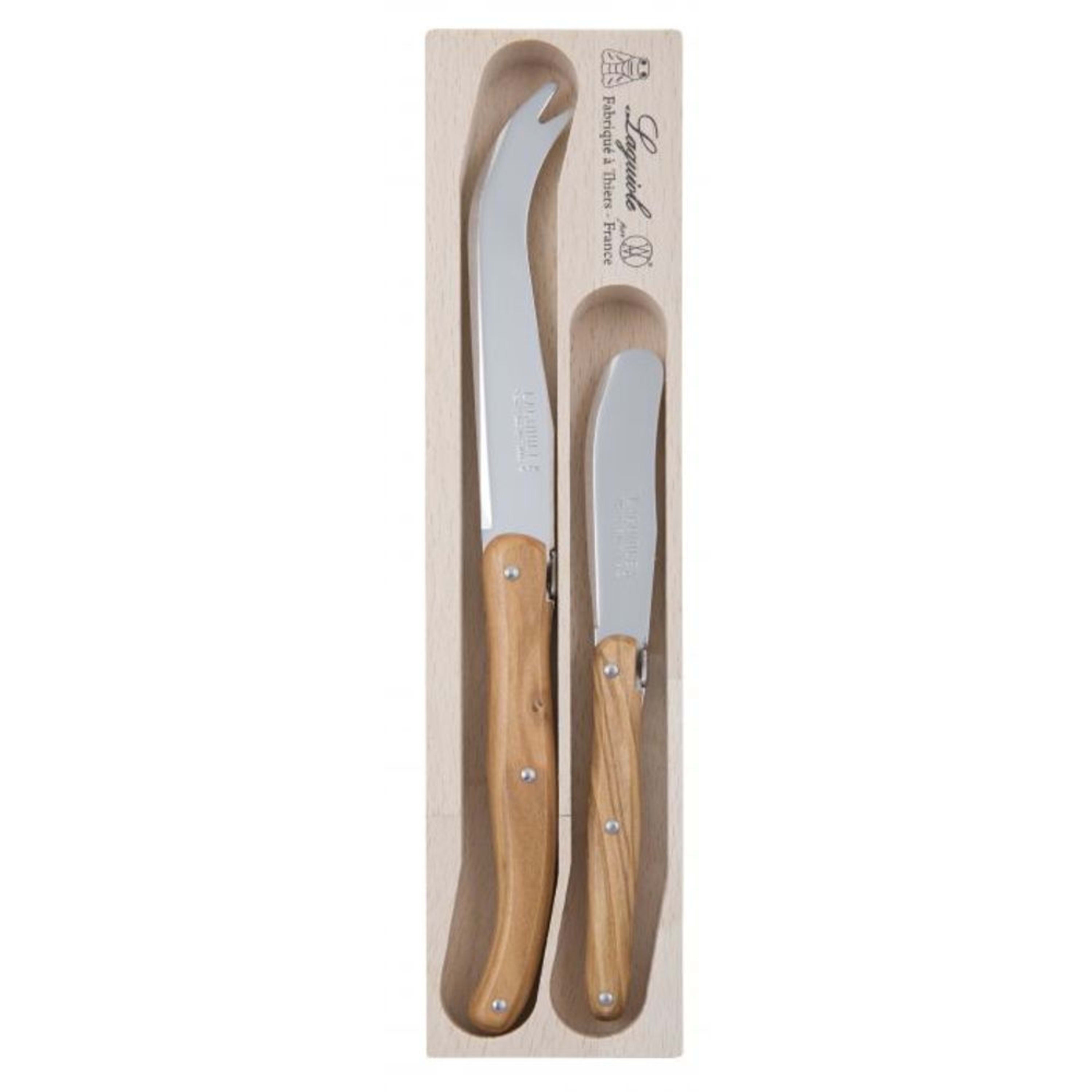Laguiole André Verdier Debutant 2 Piece Cheese Knife Set - Olivewood