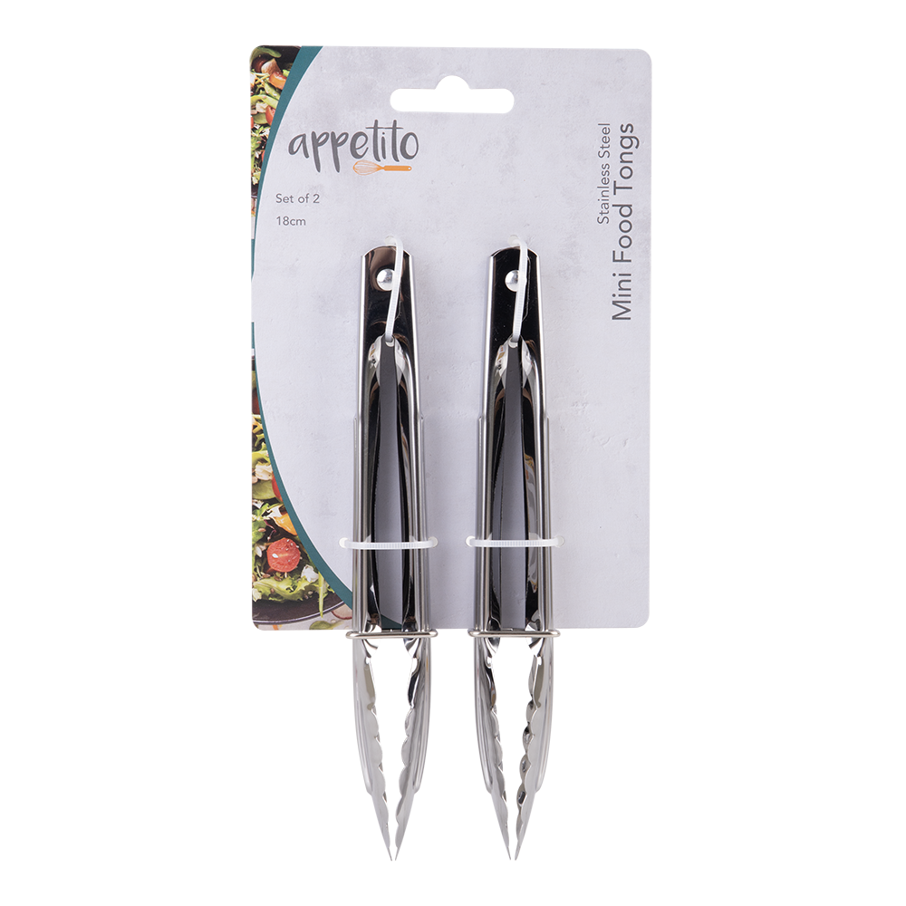 Appetito Stainless Steel Mini Tongs 18cm Set 2