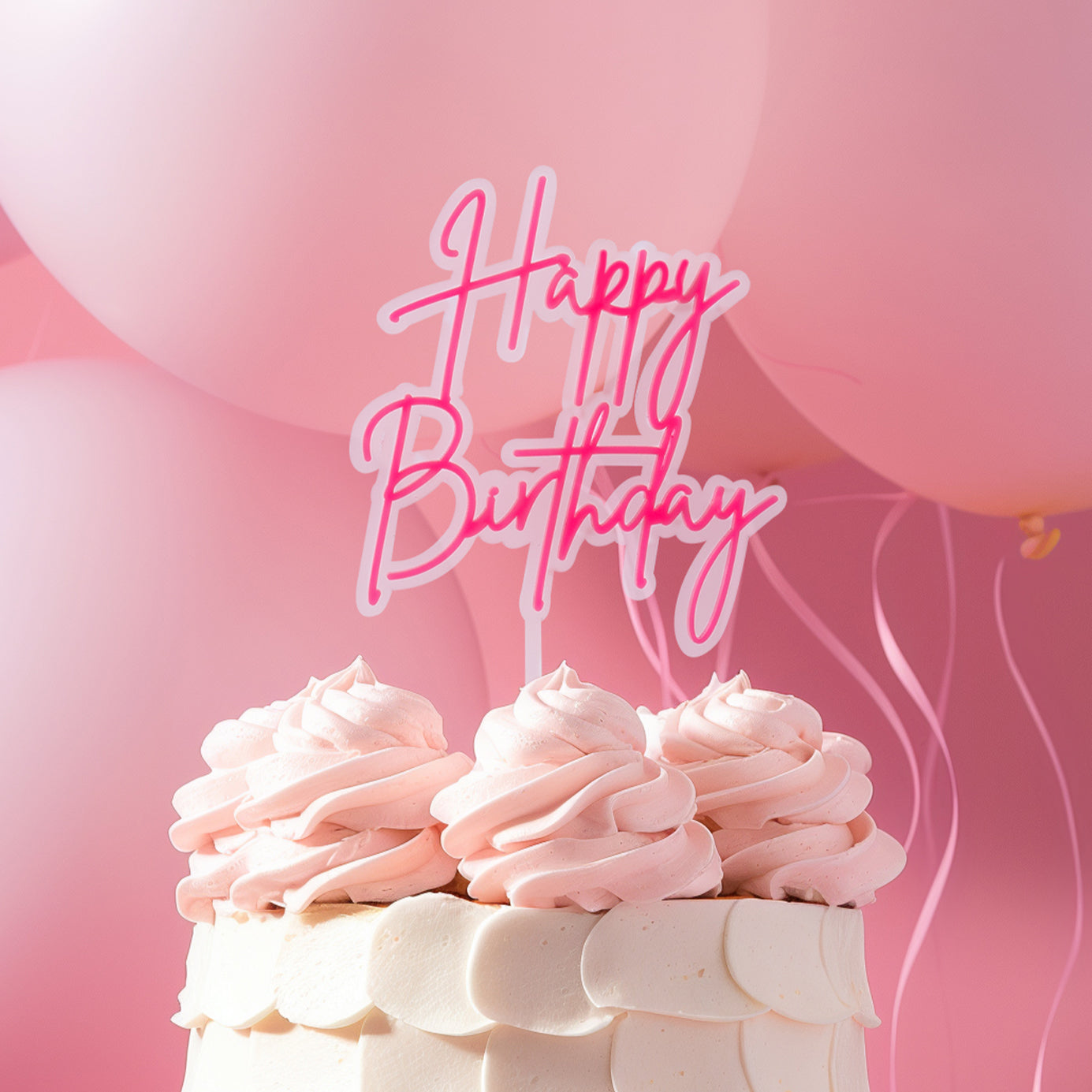 Cake & Candle Opaque Layered Cake Topper Happy Birthday Hot Pink