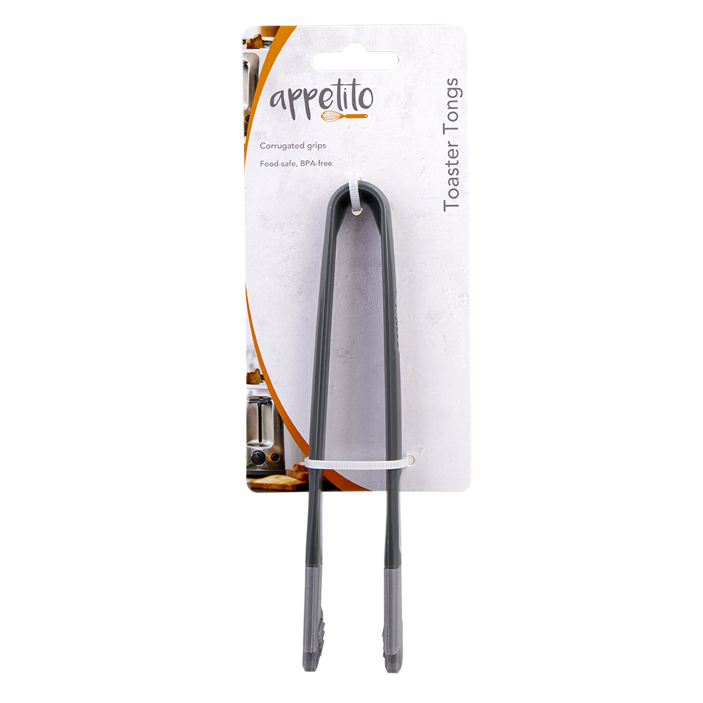 Appetito Toaster Tongs with Silicone Tips - Charcoal