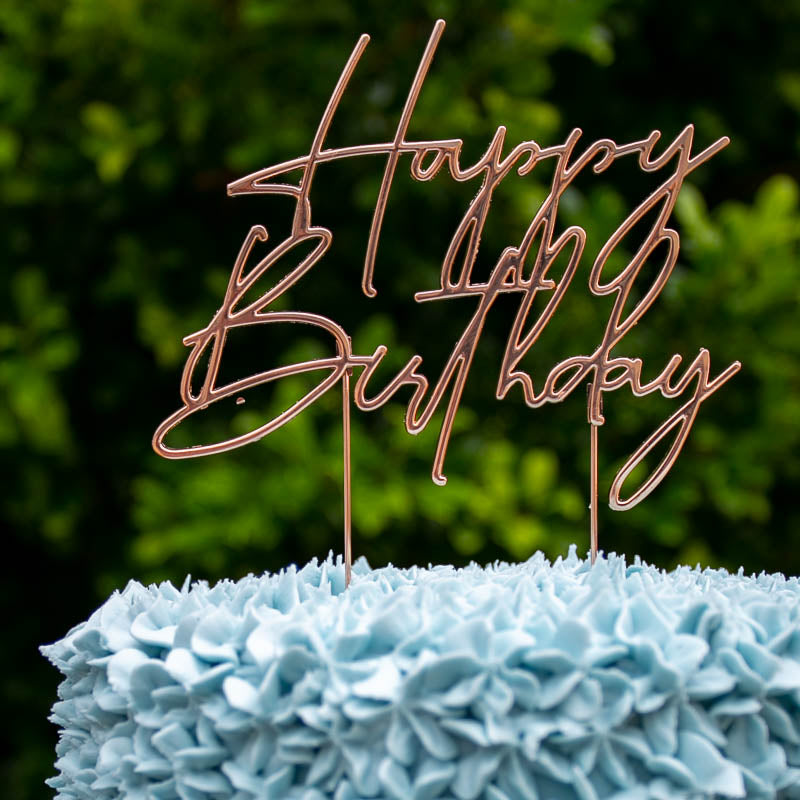 Cake & Candle Metal Cake Topper Happy Birthday 4 Rose Gold