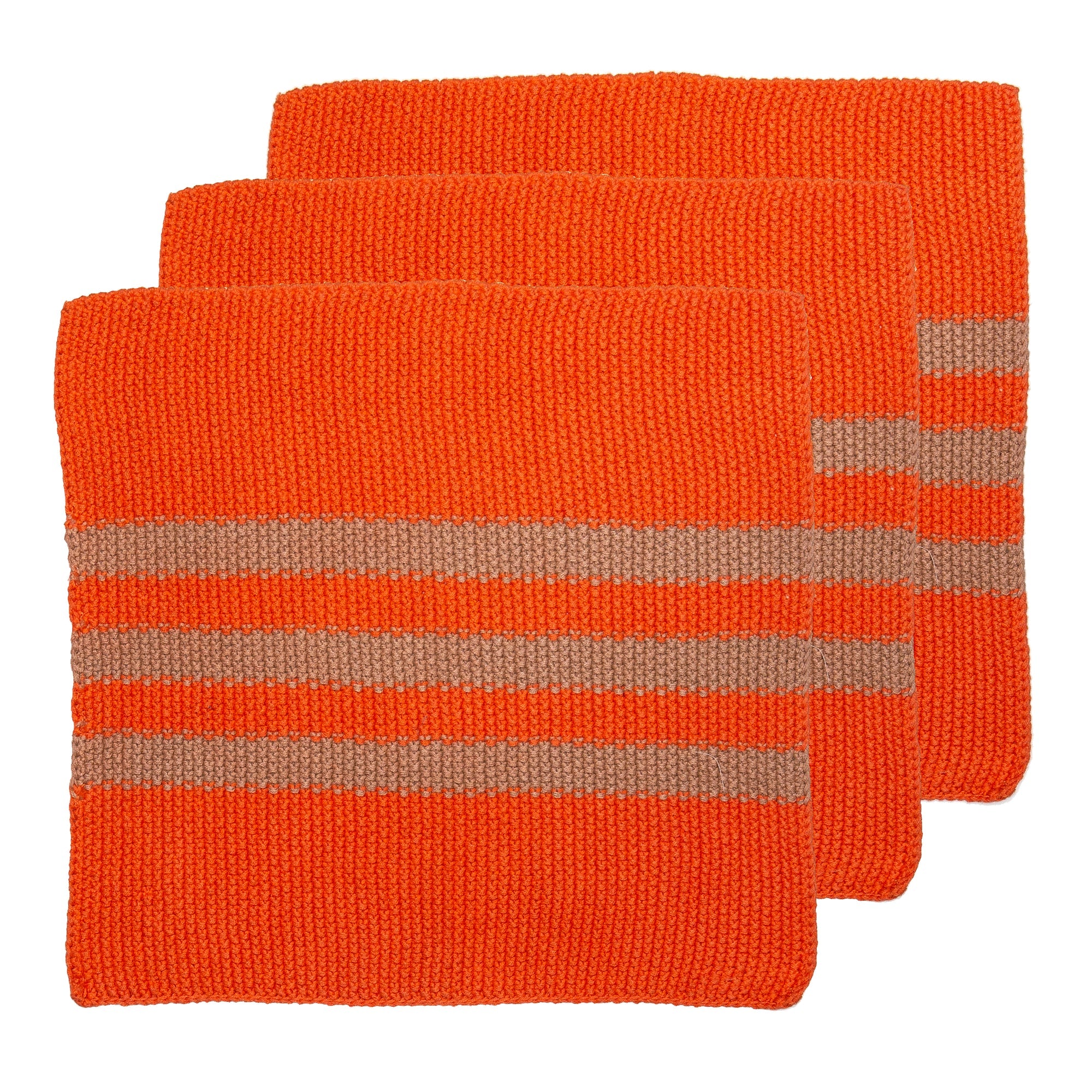 Eco Ladelle Eco Knitted Orange 27x27cm 3pk Dishcloth