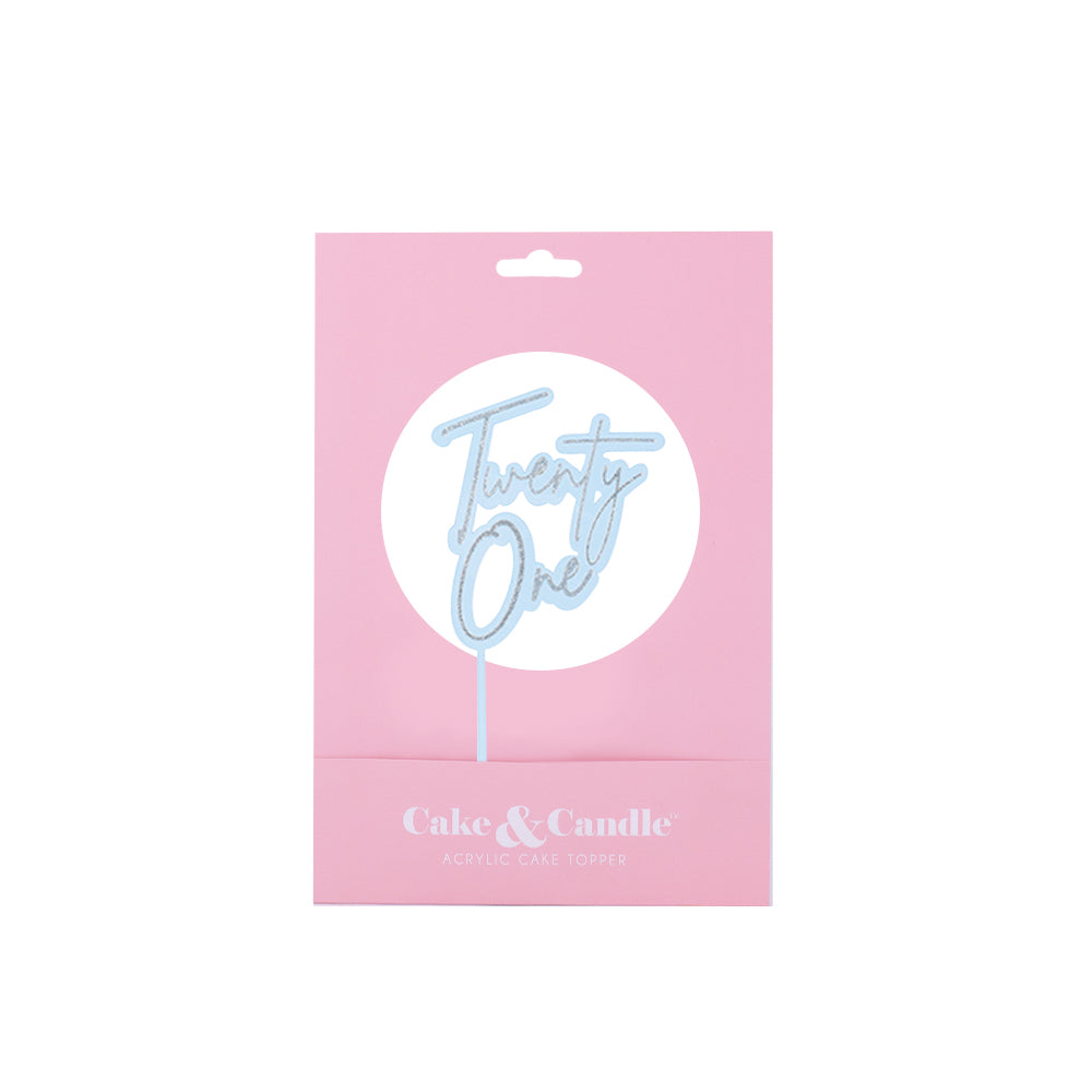 Cake & Candle Layered Cake Topper 21 Silver Light Blue