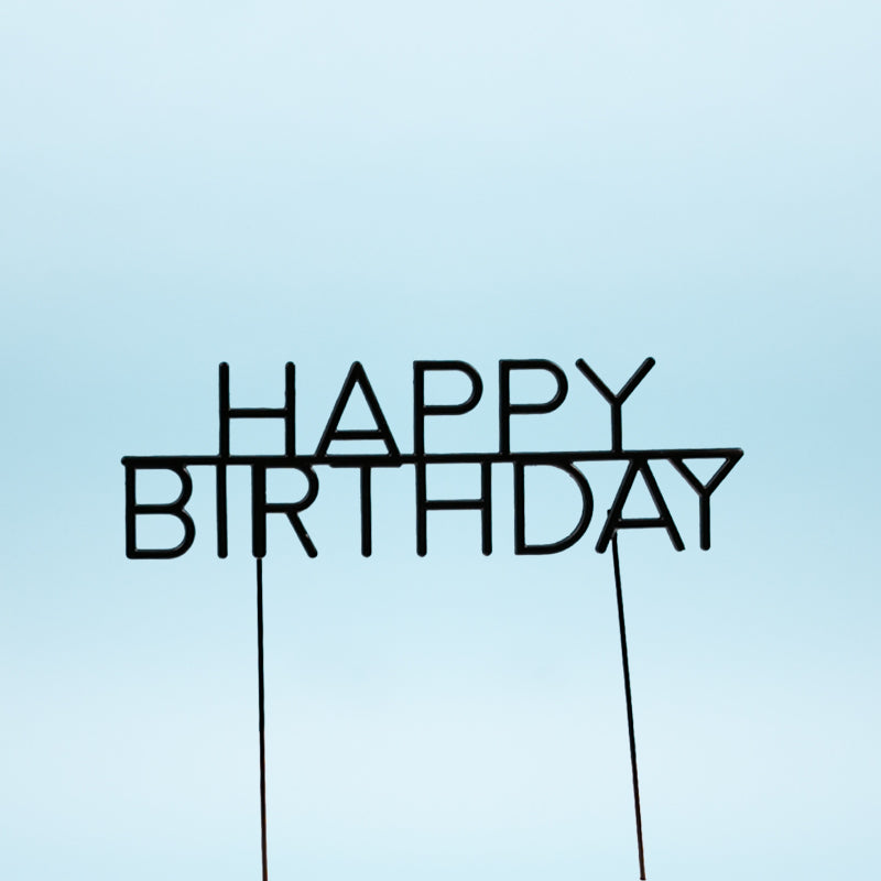 Cake & Candle Matte Black Metal Cake Topper Caps Happy Birthday