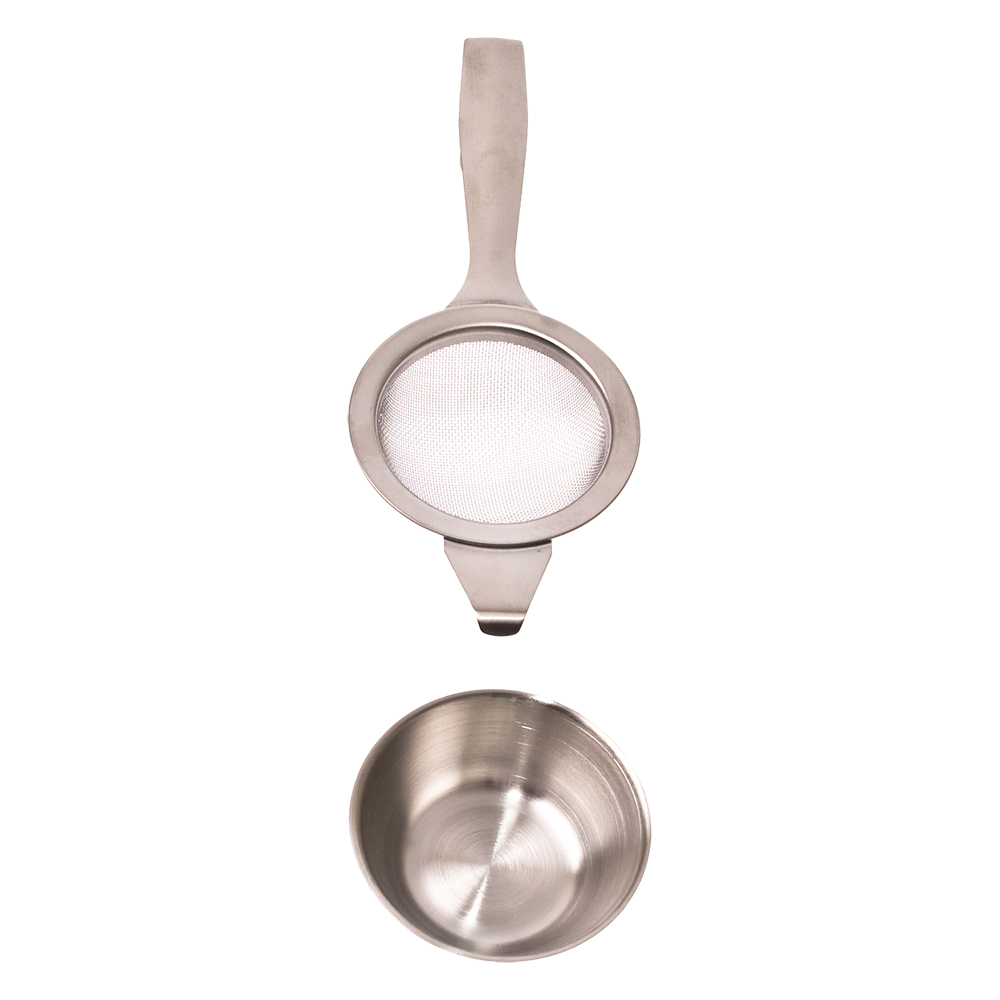 Teaology Stainless Steel Long Handle Tea Strainer with Bowl