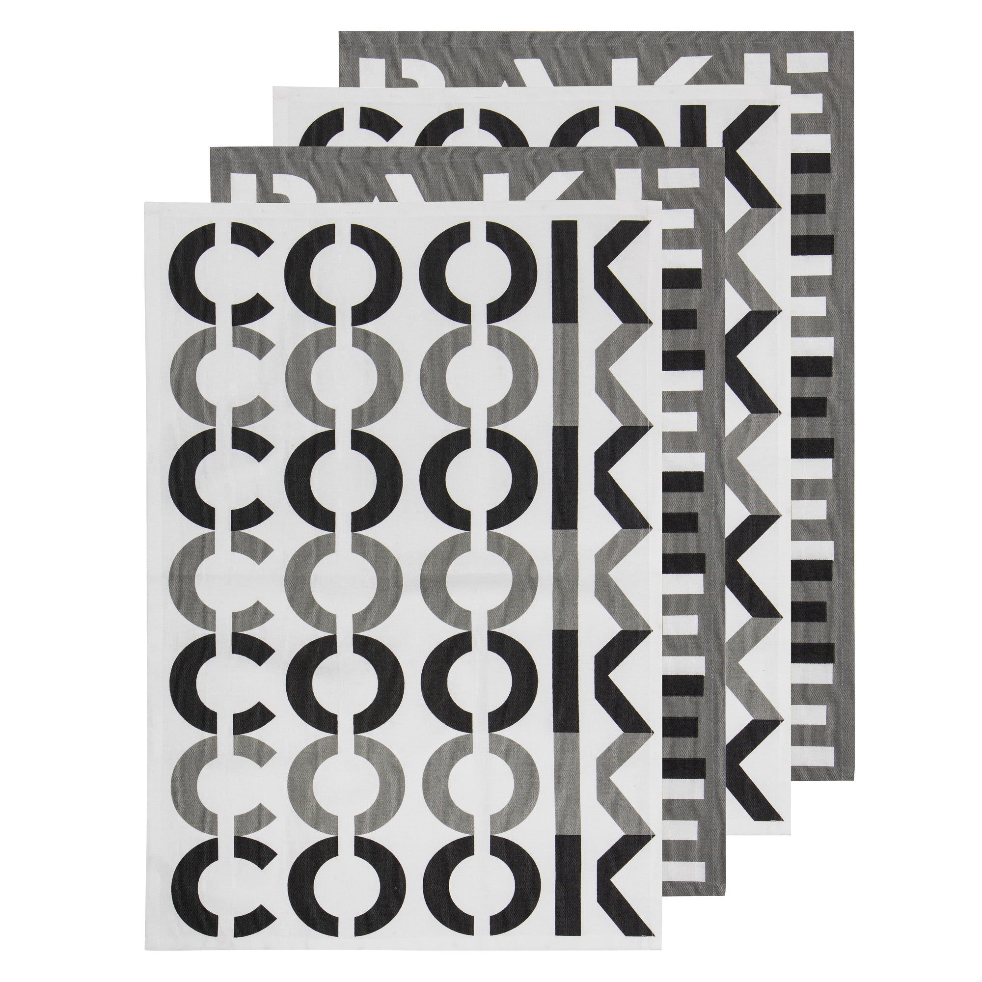 Ladelle Cook & Bake Printed Charcoal 4pk Kitchen Towel