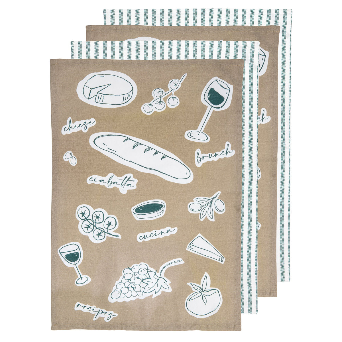 Ladelle A Long Lunch Taupe 4pk Kitchen Towel
