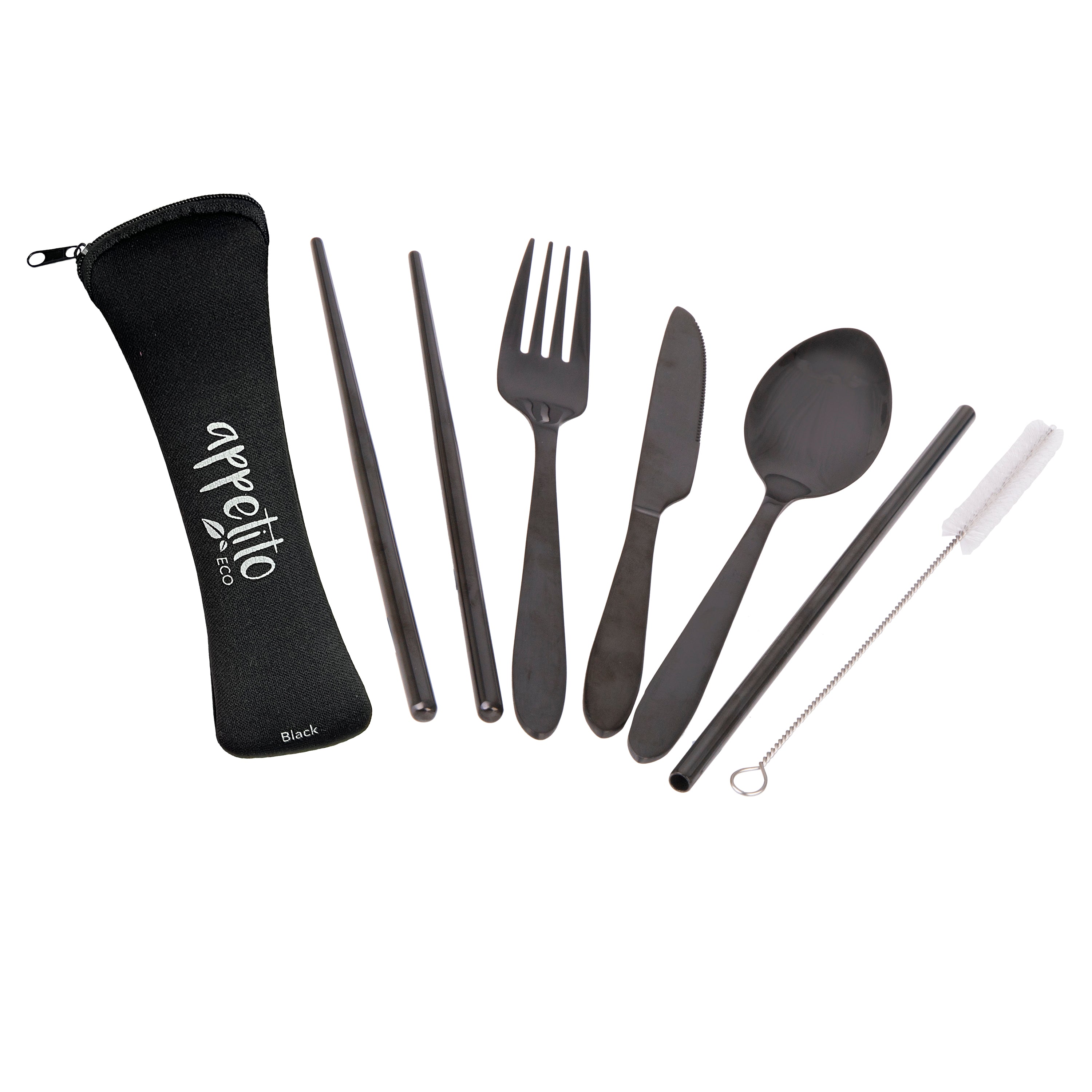 Appetito 6 Piece Stainless Steel Traveller’s Cutlery Set - Black