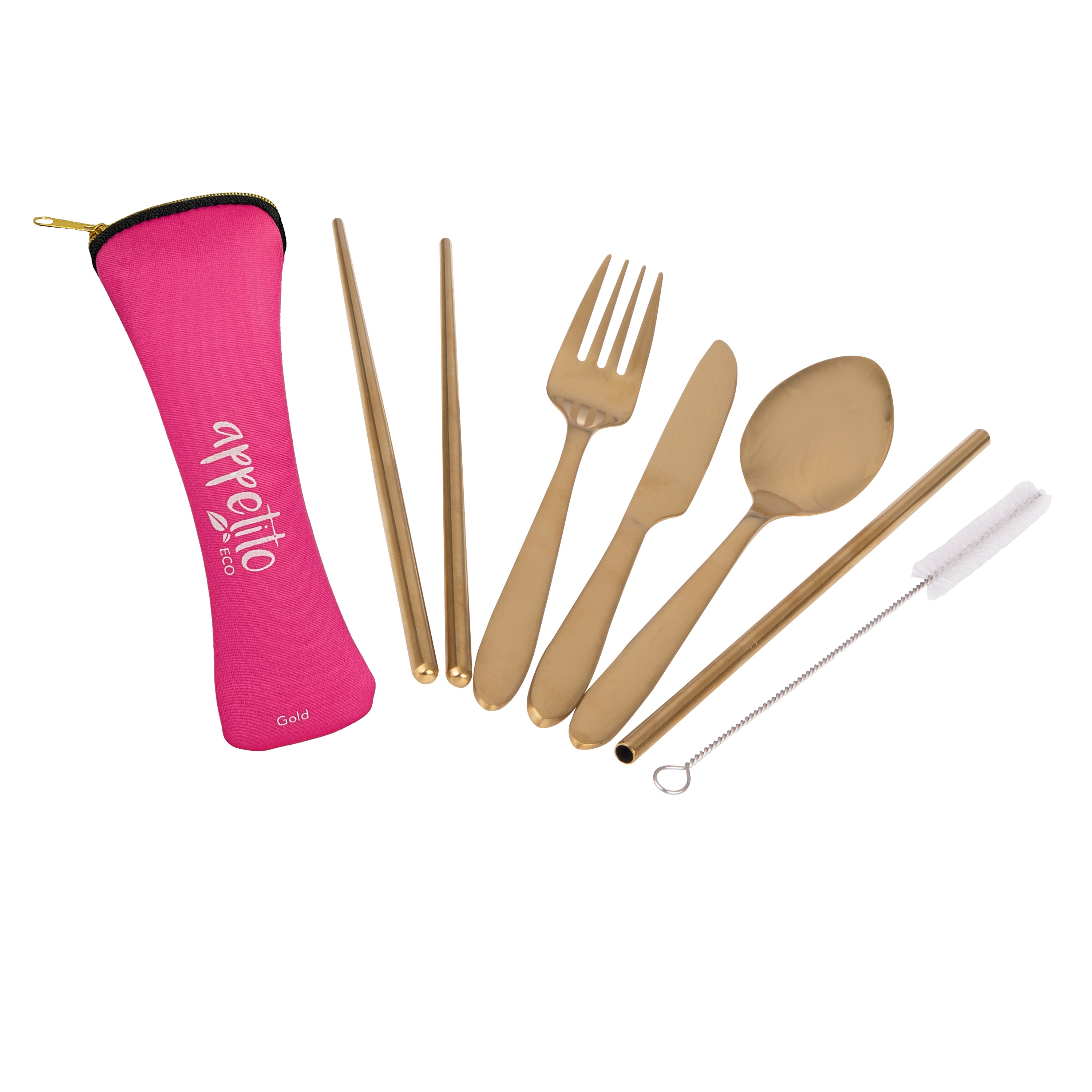 Appetito 6 Piece Stainless Steel Traveller’s Cutlery Set - Gold