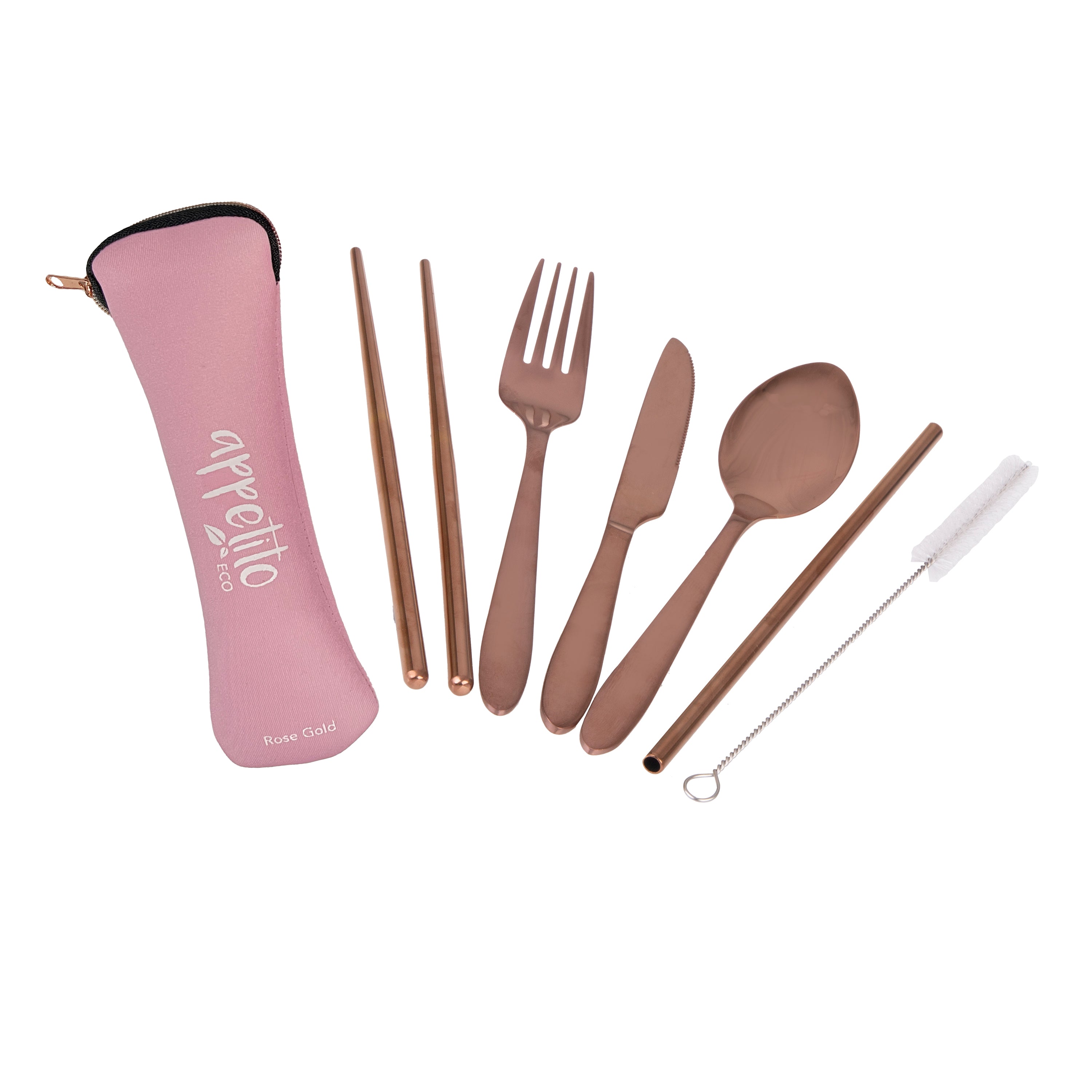 Appetito 6 Piece Stainless Steel Traveller’s Cutlery Set - Rose Gold