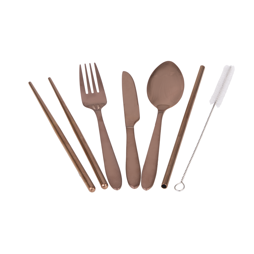 Appetito 6 Piece Stainless Steel Traveller’s Cutlery Set - Rose Gold