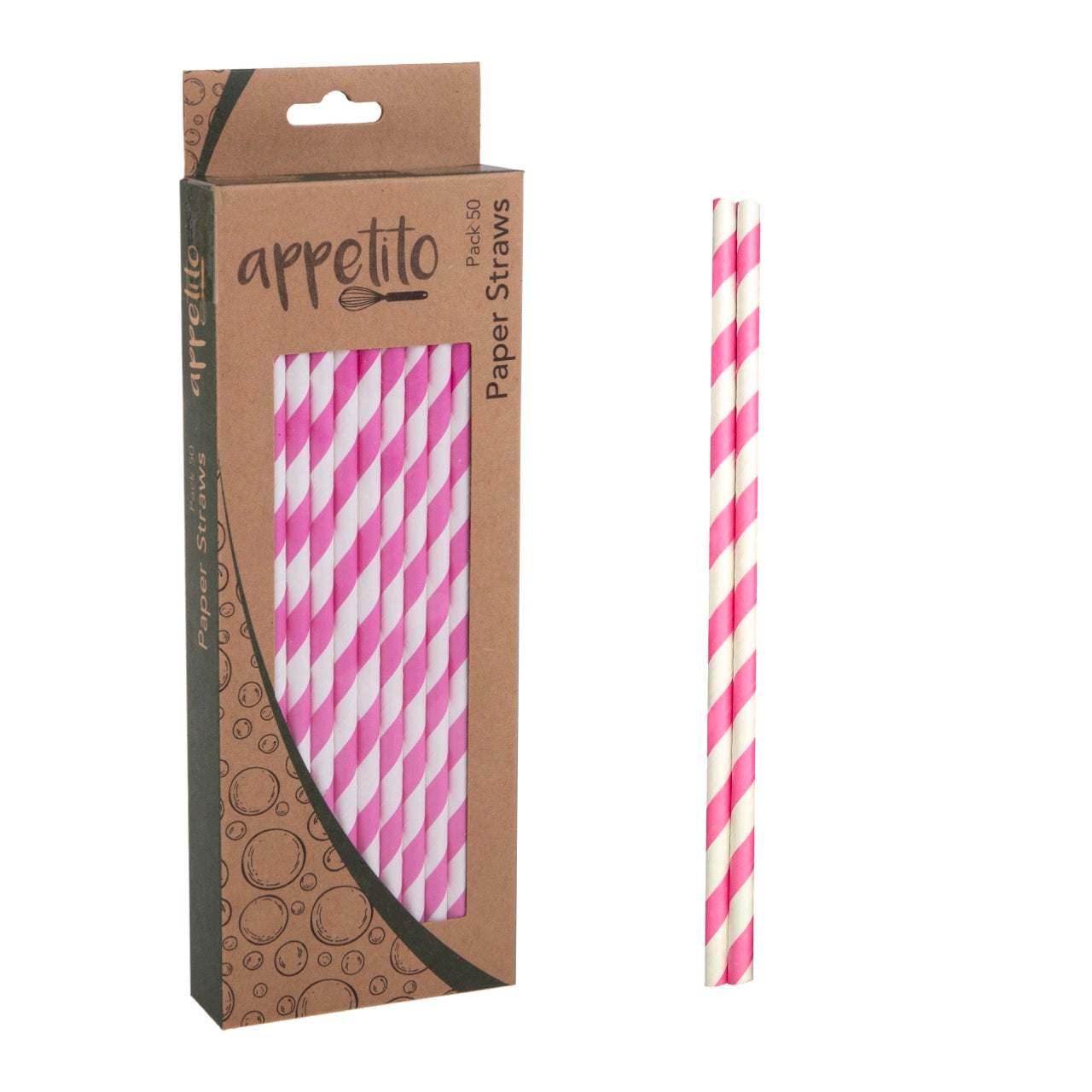 Appetito Paper Straws Pack 50 - Pink Stripes