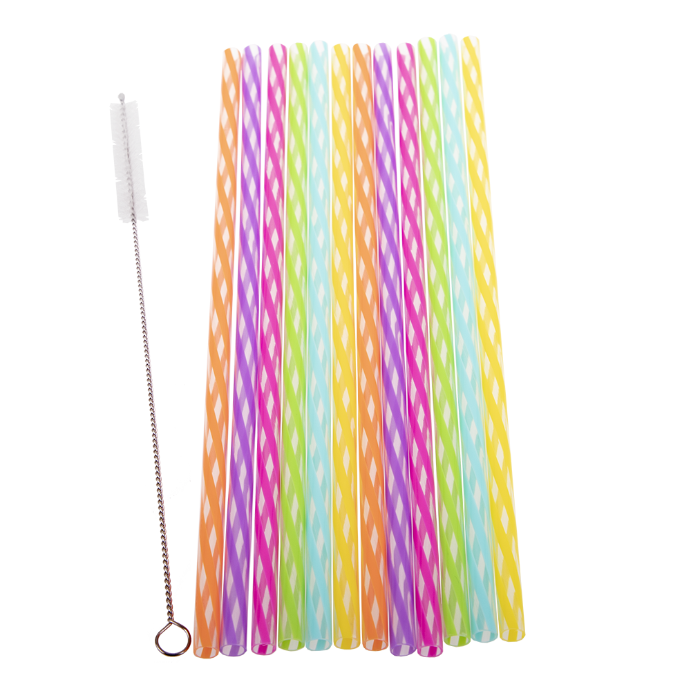 Appetito Reusable Rainbow Party Straws 25cm Pack 24 with Brush - Assorted