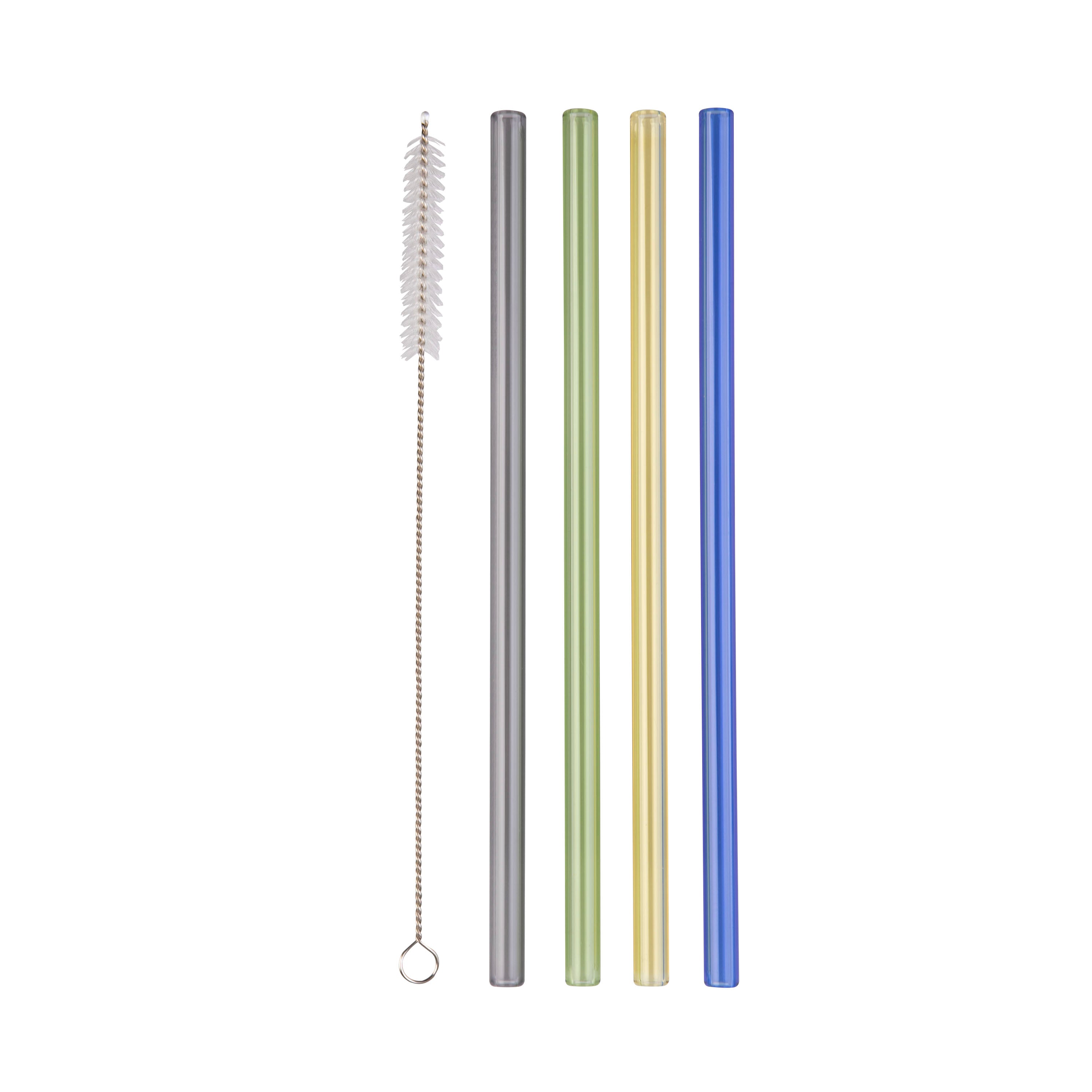 Appetito Glass Straight Straw Set of 4 with Cleaning Brush