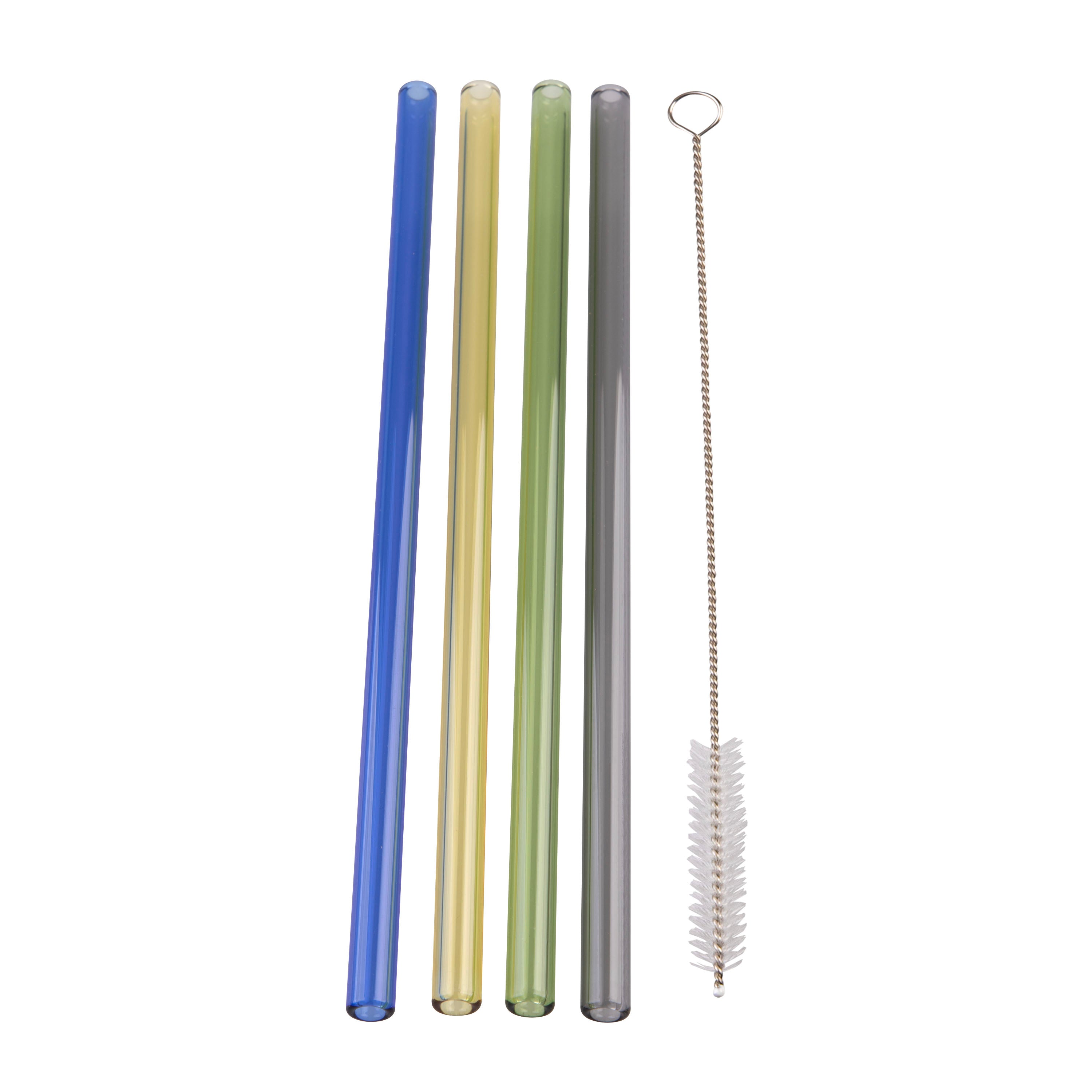 Appetito Glass Straight Straw Set of 4 with Cleaning Brush