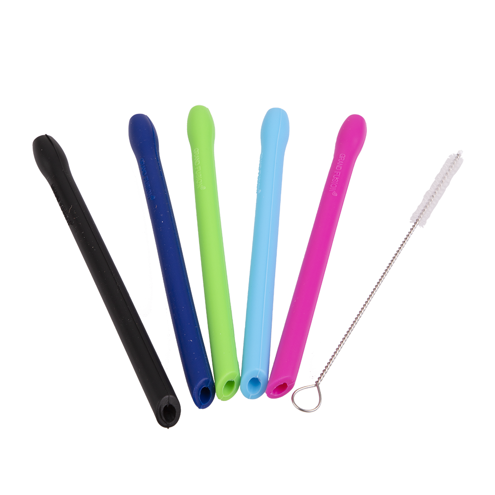 Appetito Silicone Cocktail Straws Set 5 with Brush - Assorted