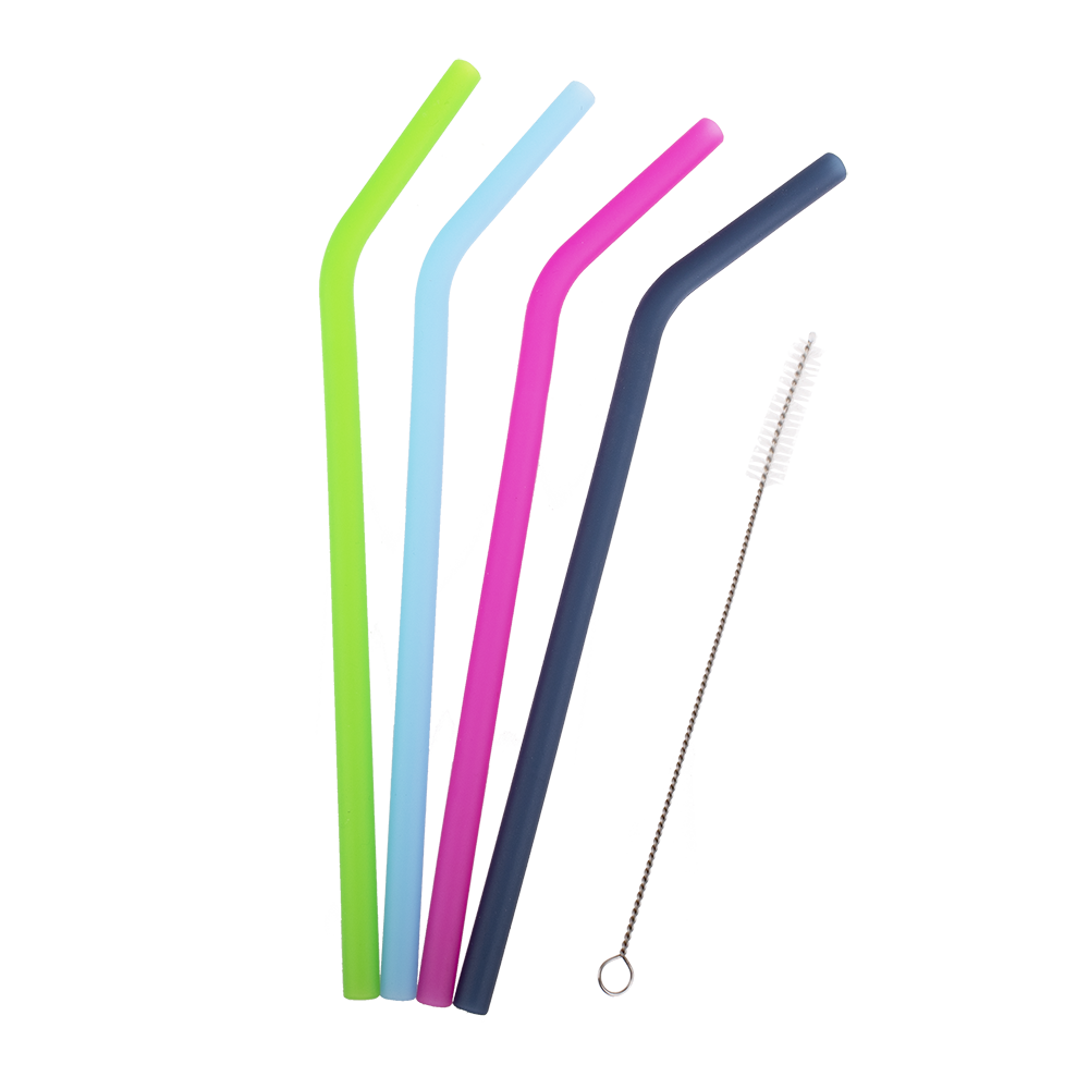 Appetito Silicone Bent Drinking Straw Set 4 with Brush - Assorted