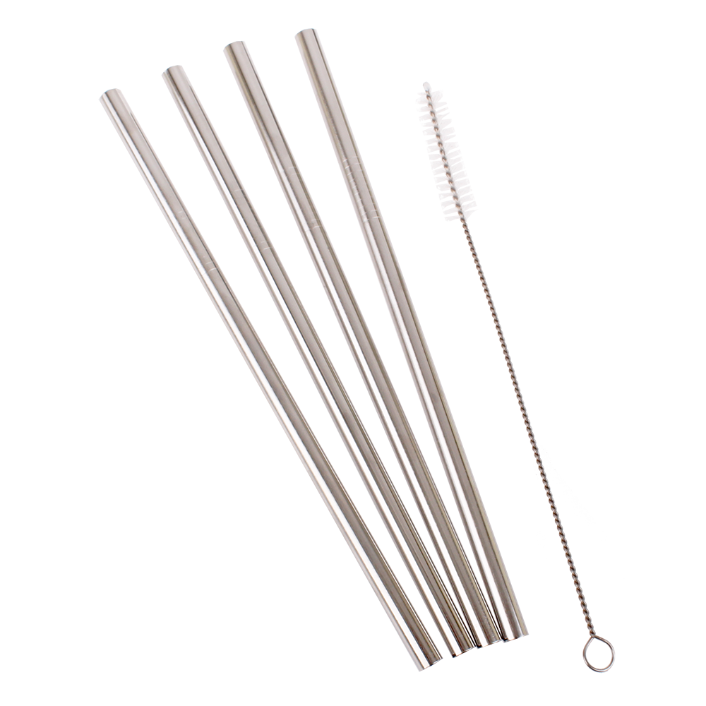 Appetito Stainless Steel Straight Smoothie Straws Set 4 with Brush