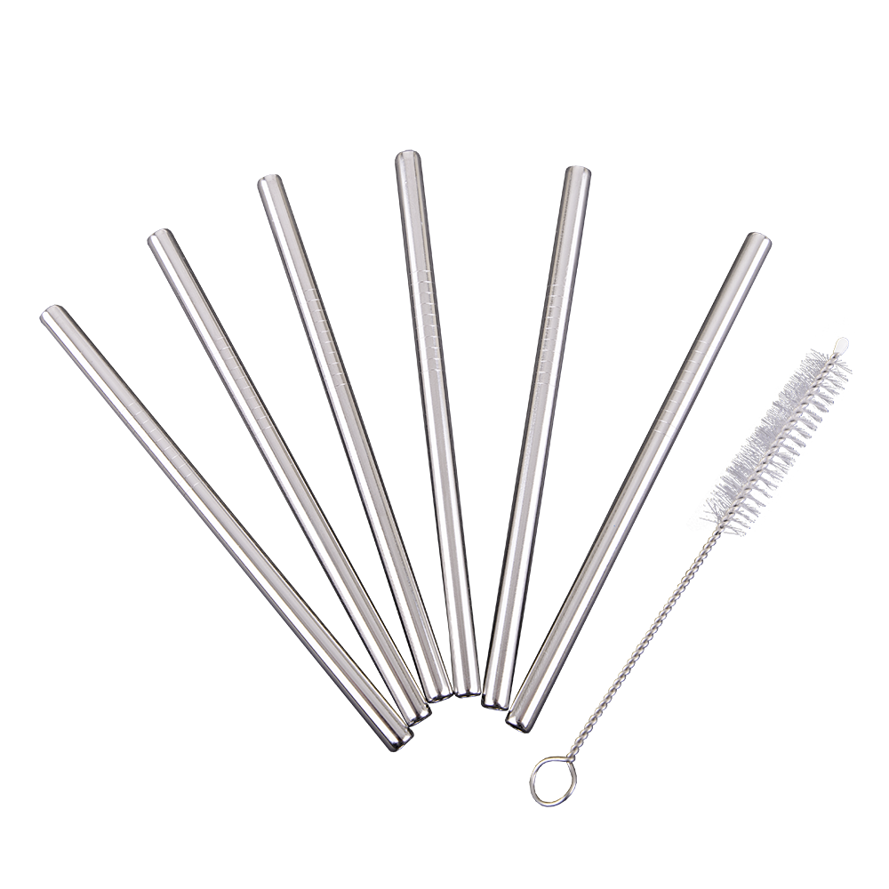 Appetito Stainless Steel Cocktail Straws Set 6 with Brush