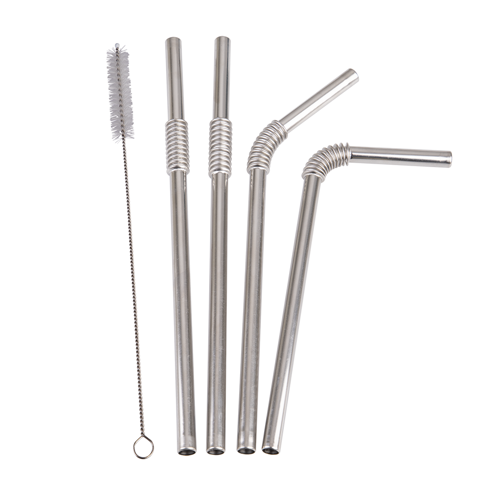Turtleneck Stainless Steel Flexible Straws Set 4 with Brush