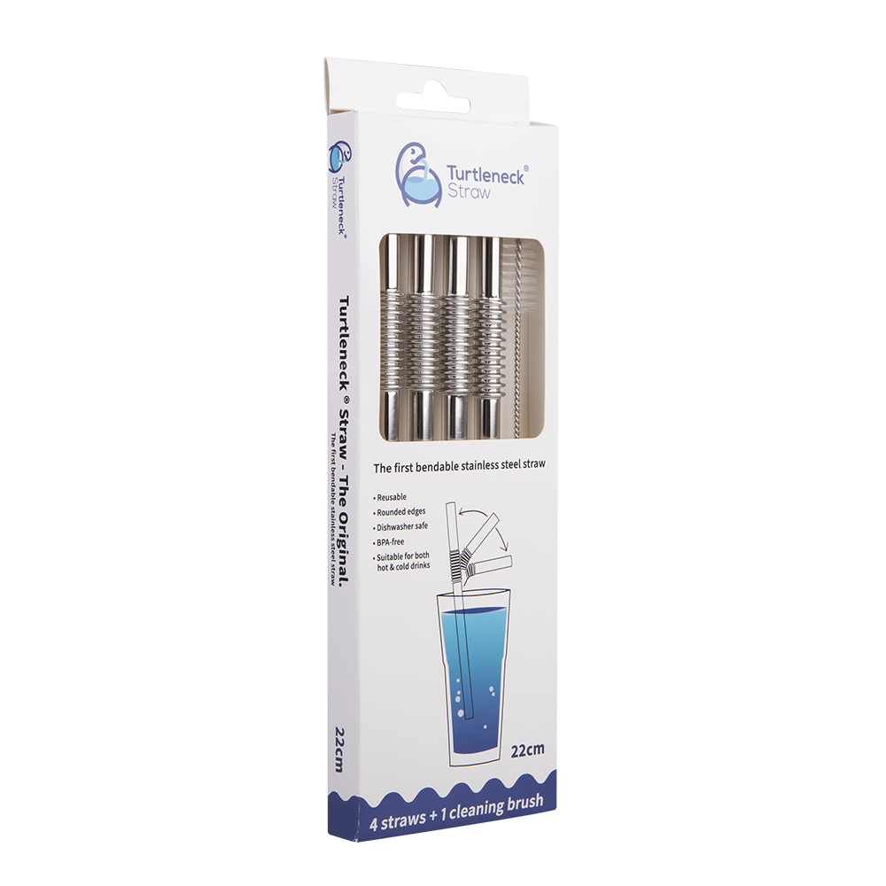 Turtleneck Stainless Steel Flexible Straws Set 4 with Brush