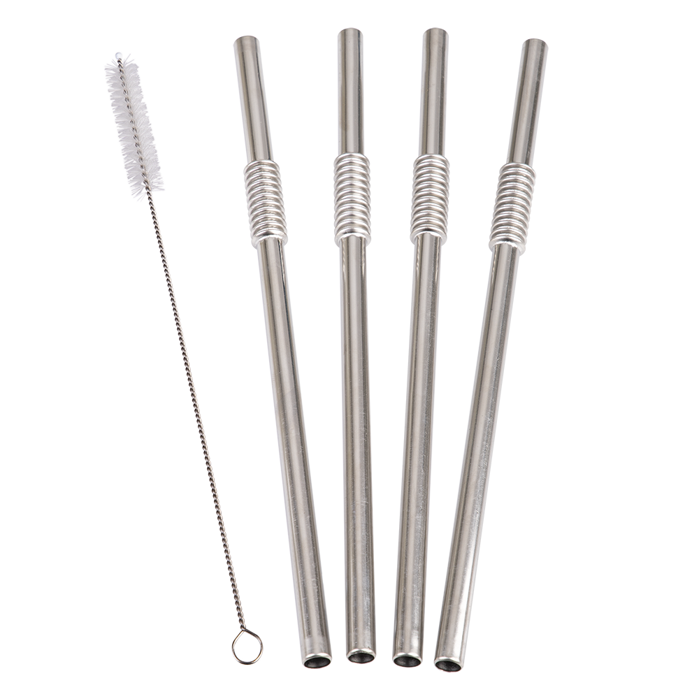 Turtleneck Stainless Steel Flexible Straws Set 4 with Brush