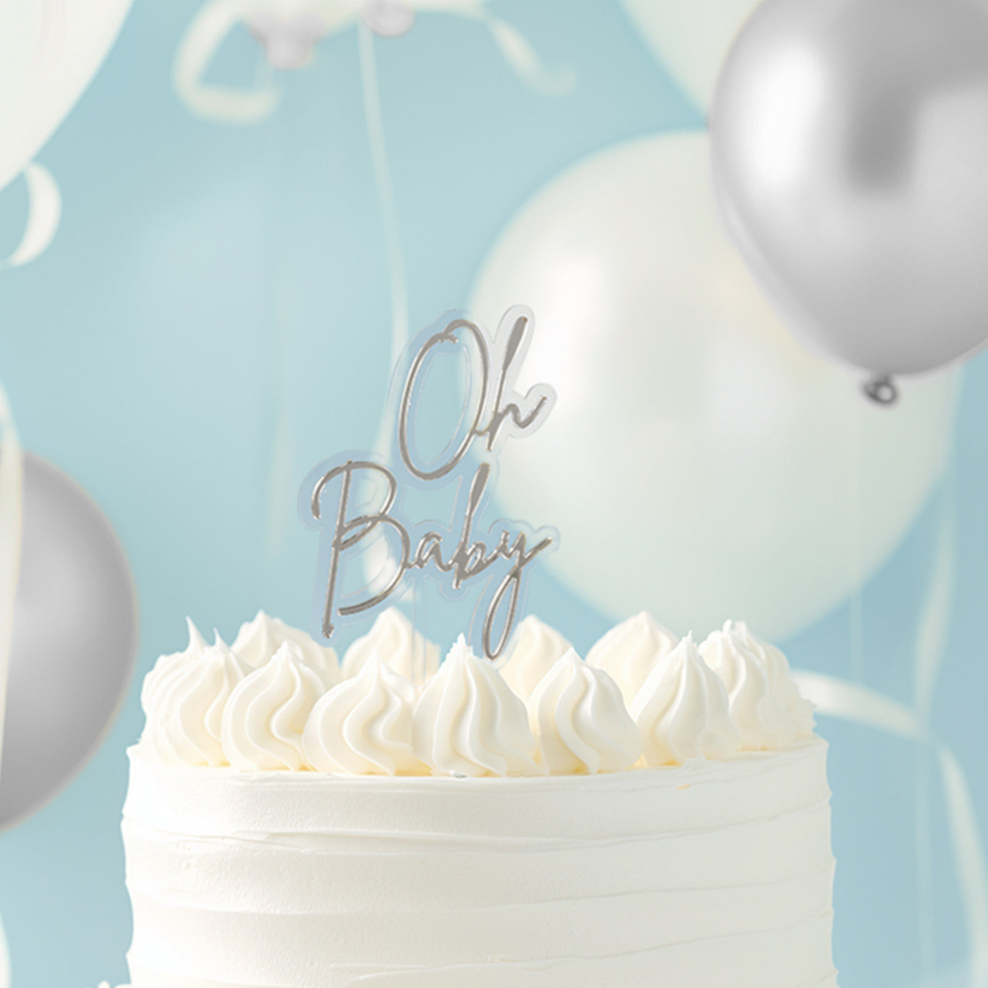 Cake & Candle Silver & Clear Layered Cake Topper Oh Baby