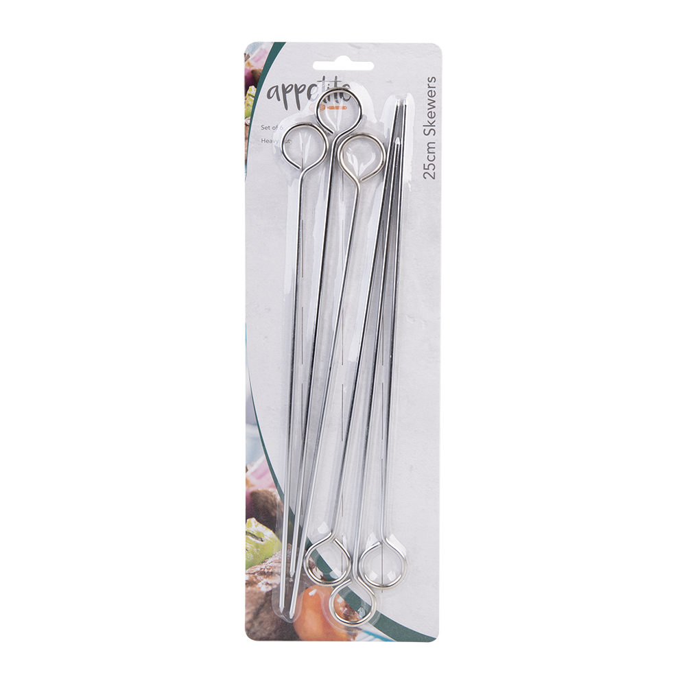 Appetito Chrome Skewers 25cm Set 6