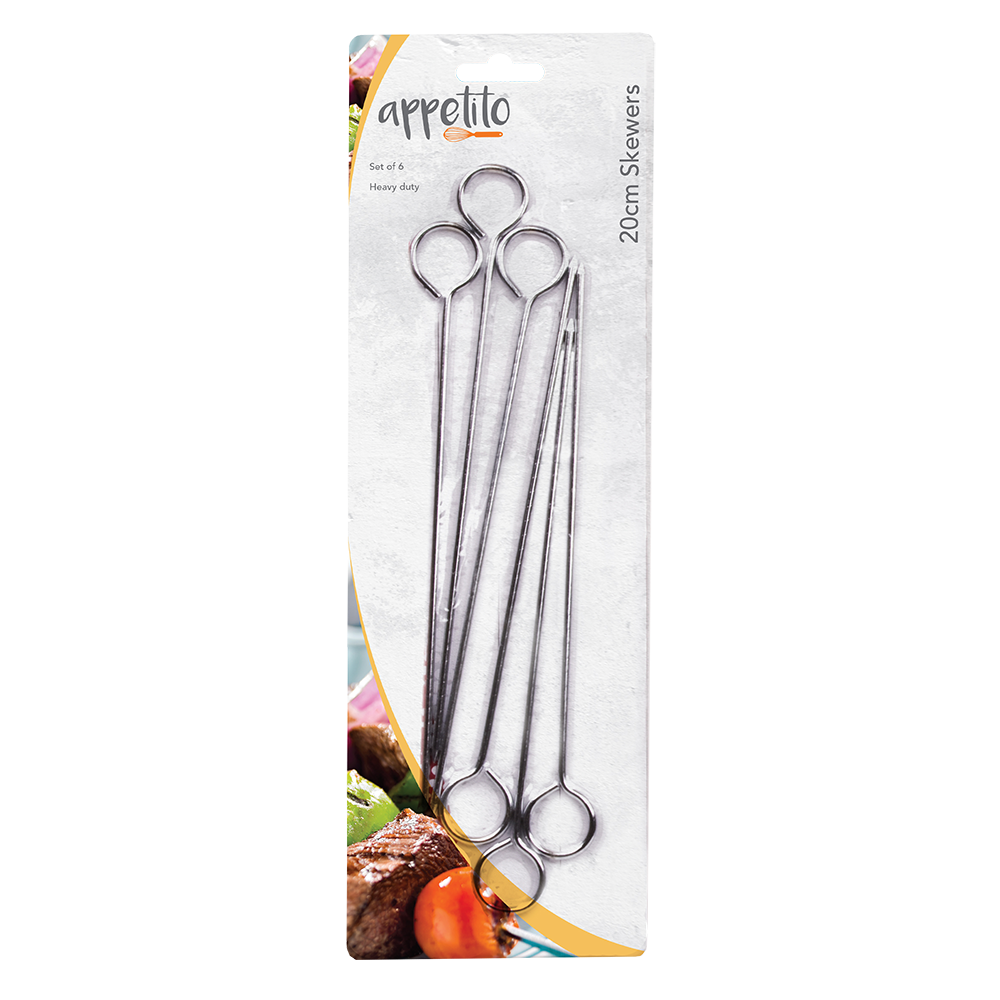 Appetito Chrome Skewers 20cm Set 6