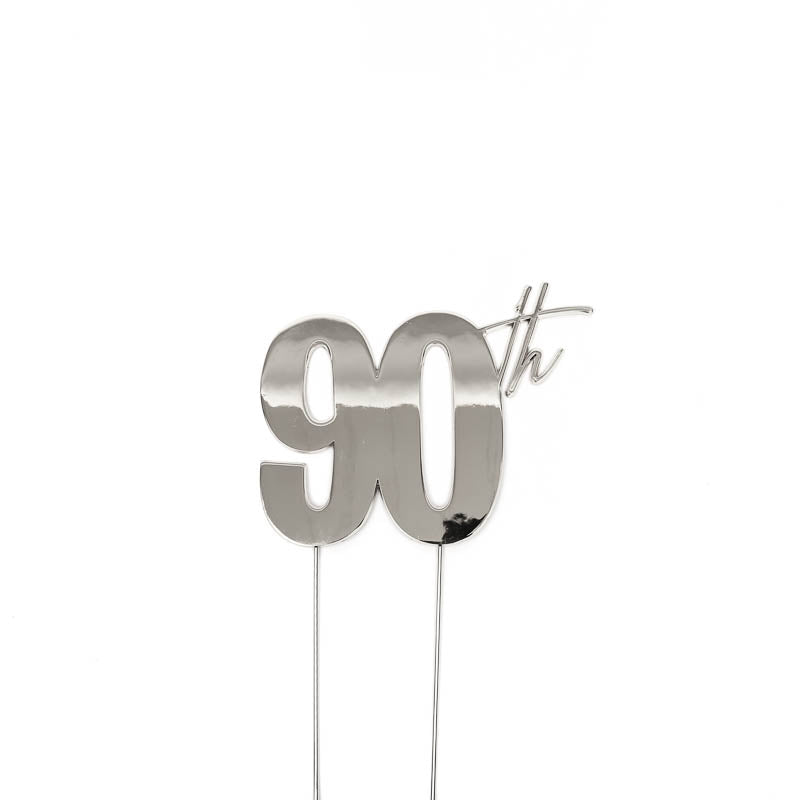 Cake & Candle Metal Cake Topper 90th Silver