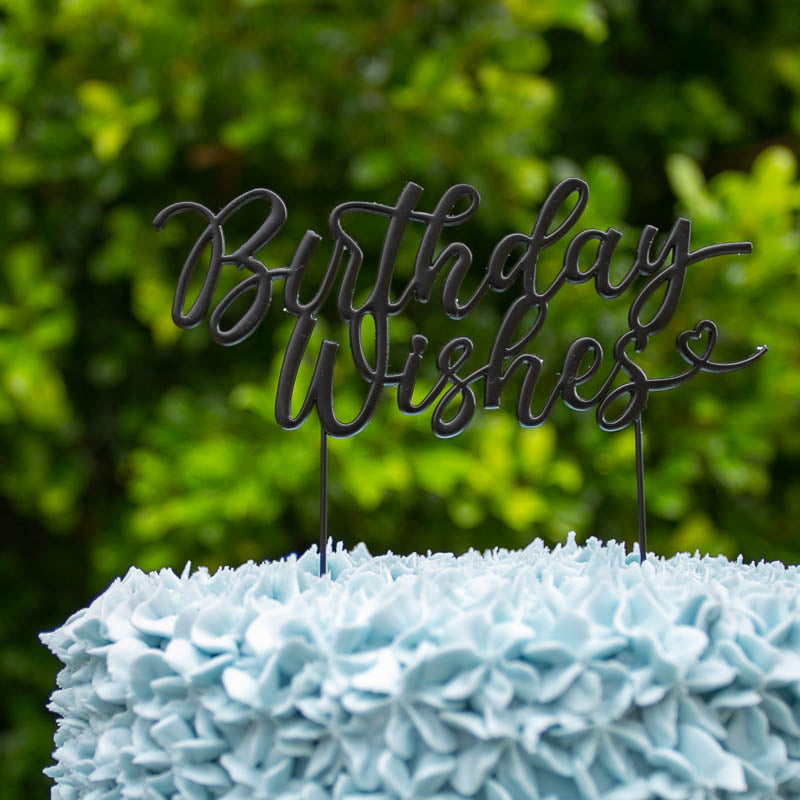 Cake & Candle Matte Black Metal Cake Topper Birthday Wishes