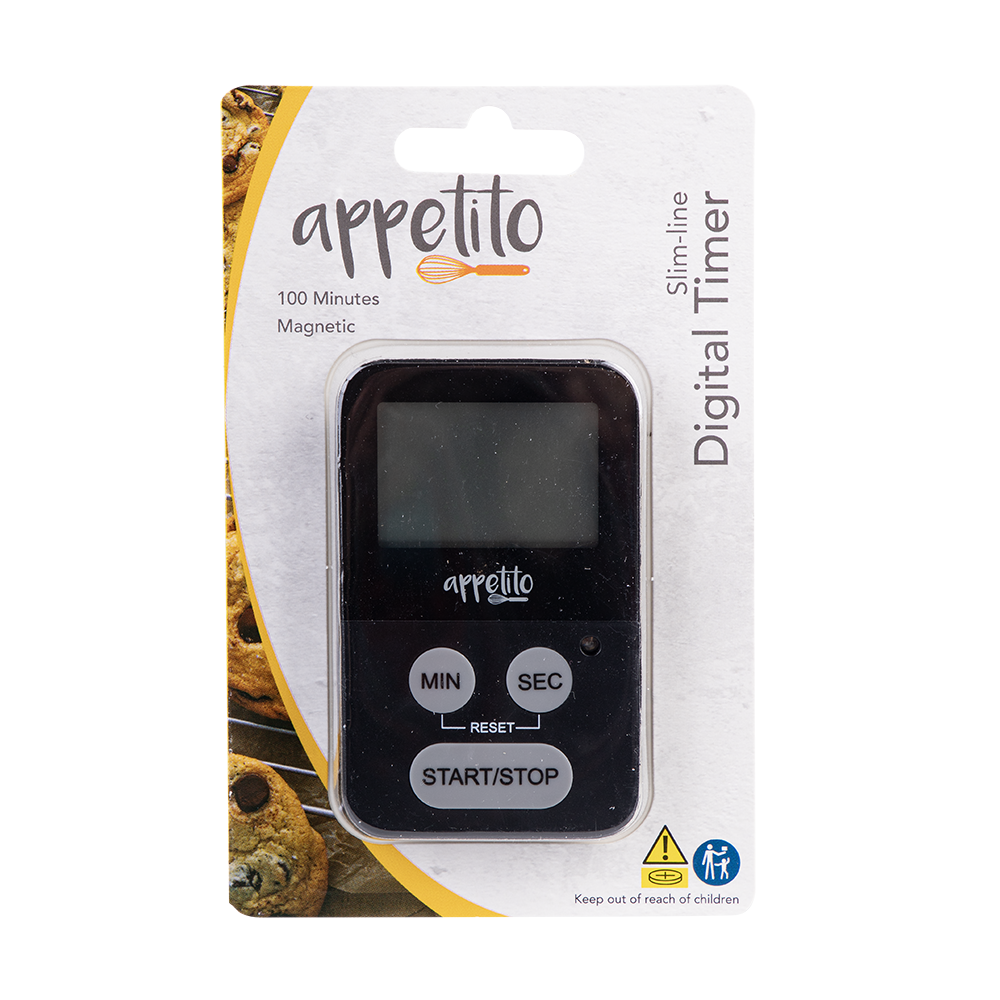 Appetito Slim-Line Digital Timer 100 Minutes - Black
