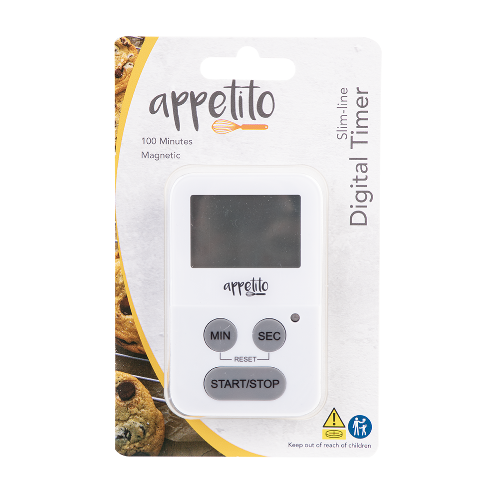 Appetito Slim-Line Digital Timer 100 Minutes - White