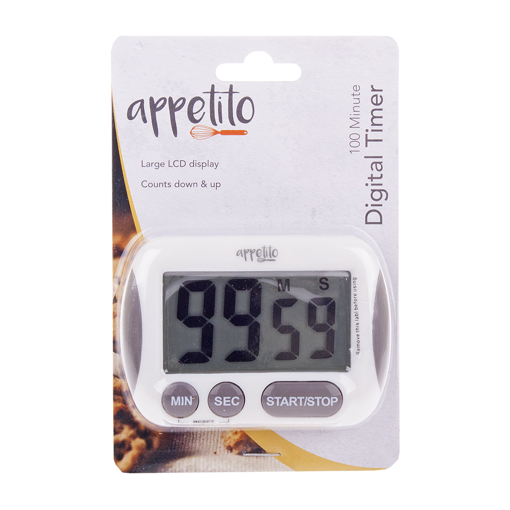 Appetito Digital Timer with Large LCD Display 100 Minutes - White