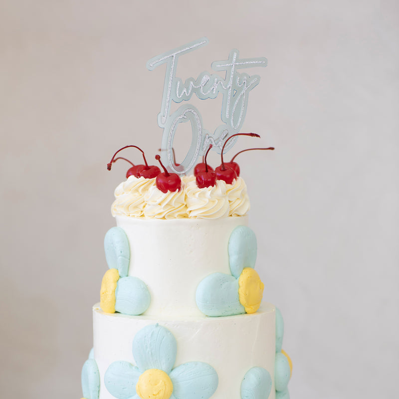 Cake & Candle Layered Cake Topper 21 Silver Light Blue