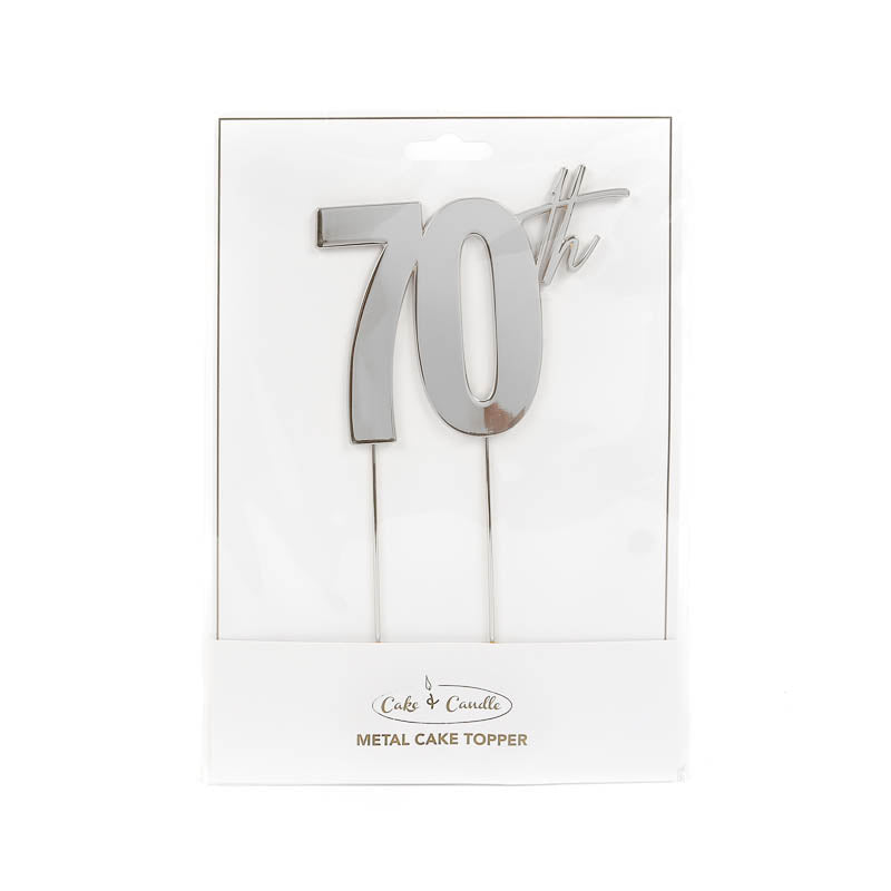 Cake & Candle Metal Cake Topper 70th Silver