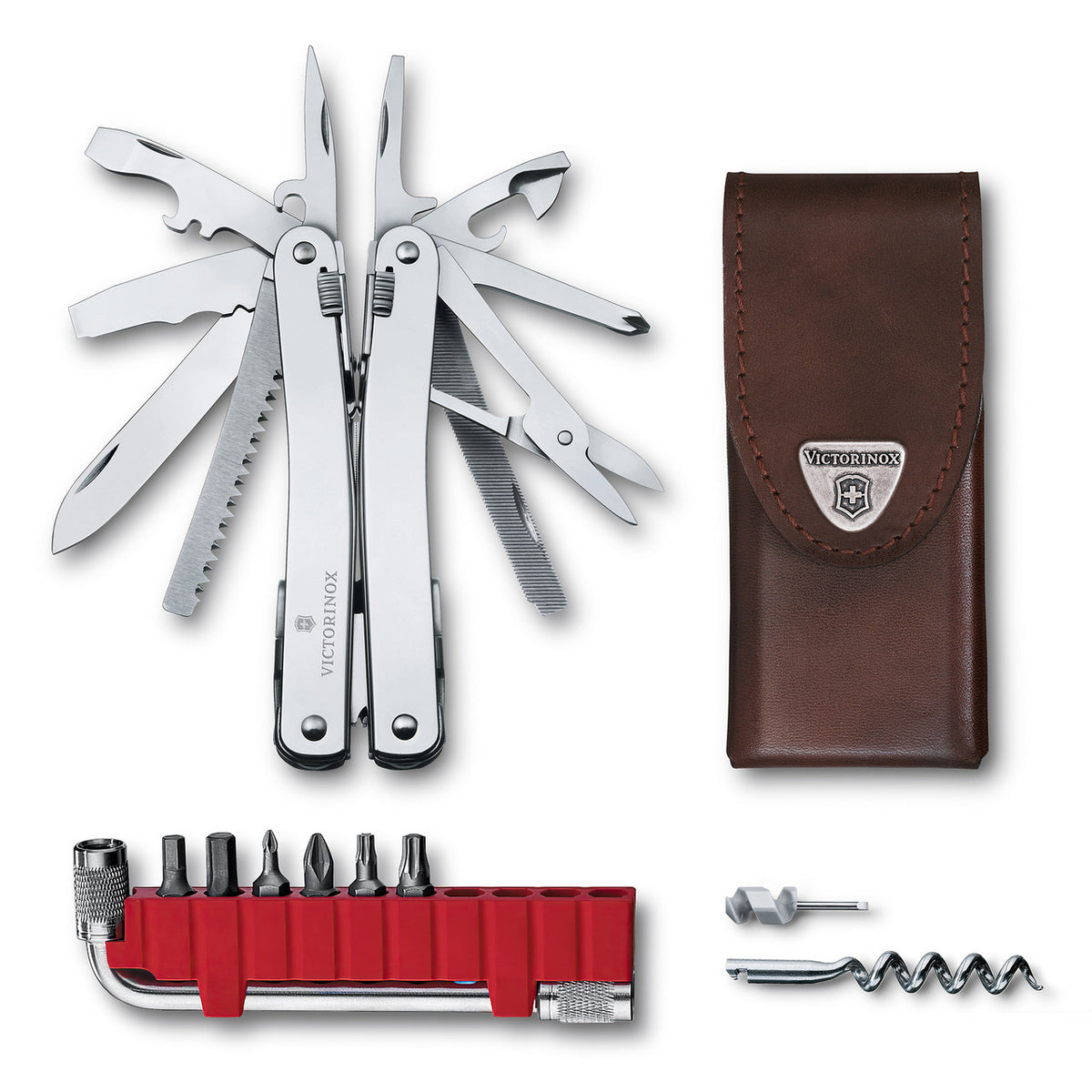Victorinox Swiss Tool Spirit X Plus with Leather Pouch (Silver)
