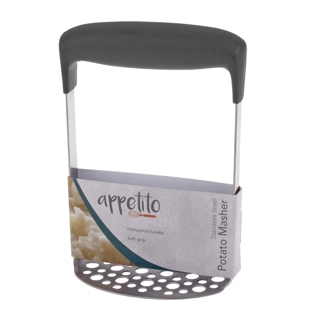 Appetito Stainless Steel Potato Masher with Horizontal Soft Grip