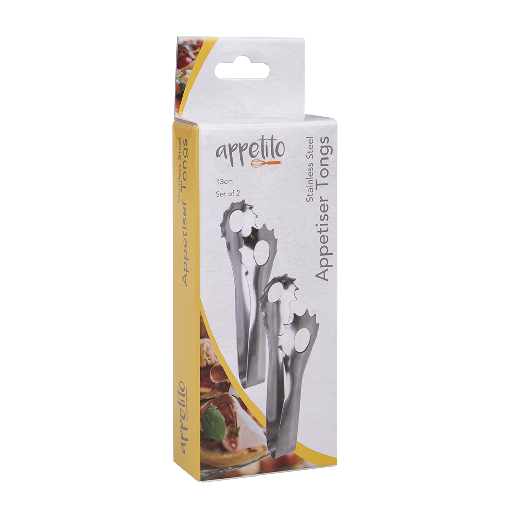 Appetito Stainless Steel Appetiser Tongs – Set of 2, 13cm