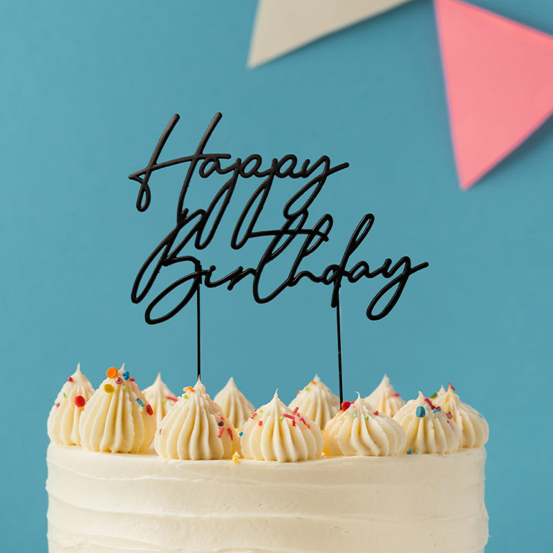 Cake & Candle Matte Black Metal Cake Topper Happy Birthday 3