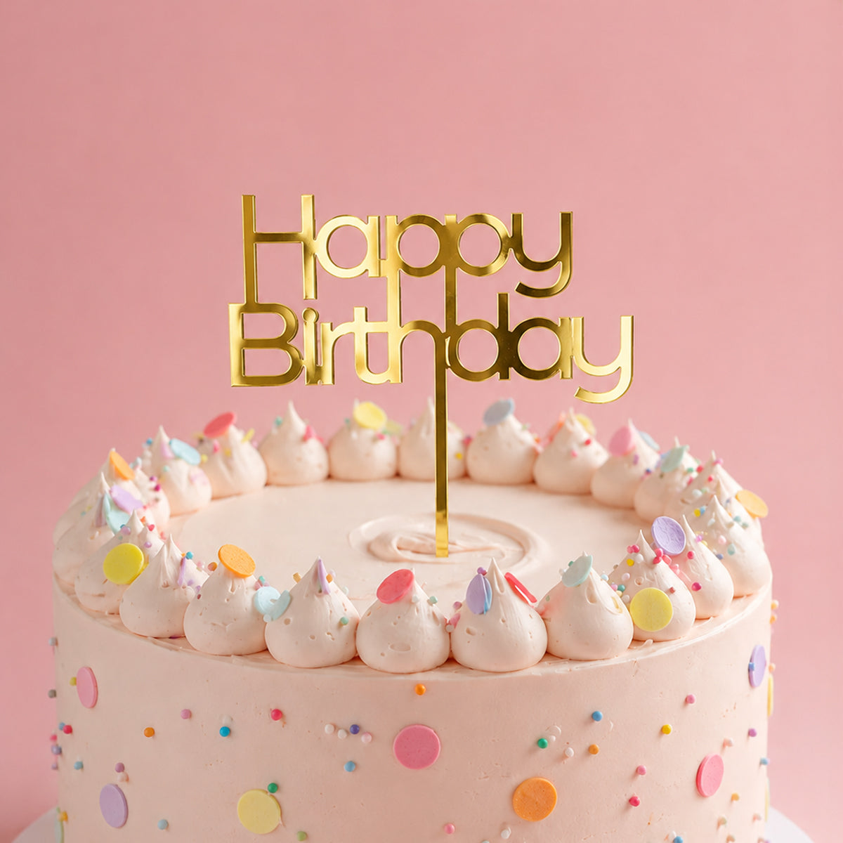 Cake & Candle Mirror Happy Birthday 2 Cake Topper Gold